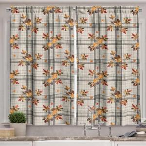 Ambesonne Christmas Kitchen Curtains, Modern Abstract Pine Trees Xmas Theme Dotted Background Print, Window Drapes 2 Panel Set Kitchen Cafe Decor, 55″ x 39″, Beige est Green and Coral(Pale Grey Apricot Brown)