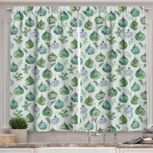 Ambesonne Christmas Kitchen Curtains, Modern Abstract Pine Trees Xmas Theme Dotted Background Print, Window Drapes 2 Panel Set Kitchen Cafe Decor, 55″ x 39″, Beige est Green and Coral(Pale Mint Green and White)