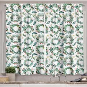 Ambesonne Christmas Kitchen Curtains, Modern Abstract Pine Trees Xmas Theme Dotted Background Print, Window Drapes 2 Panel Set Kitchen Cafe Decor, 55″ x 39″, Beige est Green and Coral(Laurel Green and Vermilion)