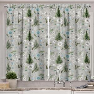 Ambesonne Christmas Kitchen Curtains, Modern Abstract Pine Trees Xmas Theme Dotted Background Print, Window Drapes 2 Panel Set Kitchen Cafe Decor, 55″ x 39″, Beige est Green and Coral(Pale Sage Green and Seafoam)