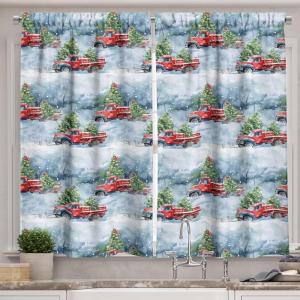 Ambesonne Christmas Kitchen Curtains, Modern Abstract Pine Trees Xmas Theme Dotted Background Print, Window Drapes 2 Panel Set Kitchen Cafe Decor, 55″ x 39″, Beige est Green and Coral(Hot Pink Pale Grey and Green)