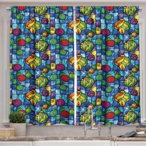Ambesonne Christmas Kitchen Curtains, Modern Abstract Pine Trees Xmas Theme Dotted Background Print, Window Drapes 2 Panel Set Kitchen Cafe Decor, 55″ x 39″, Beige est Green and Coral(Apple Green and Multicolor)