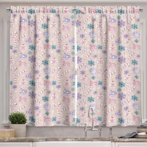 Ambesonne Christmas Kitchen Curtains, Modern Abstract Pine Trees Xmas Theme Dotted Background Print, Window Drapes 2 Panel Set Kitchen Cafe Decor, 55″ x 39″, Beige est Green and Coral(Lavender Teal Beige)