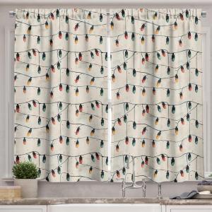 Ambesonne Christmas Kitchen Curtains, Modern Abstract Pine Trees Xmas Theme Dotted Background Print, Window Drapes 2 Panel Set Kitchen Cafe Decor, 55″ x 39″, Beige est Green and Coral(Eggshell Teal and Mustard)