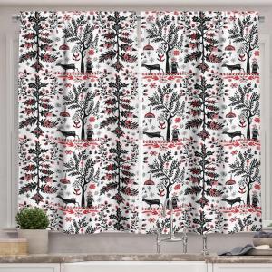 Ambesonne Christmas Kitchen Curtains, Modern Abstract Pine Trees Xmas Theme Dotted Background Print, Window Drapes 2 Panel Set Kitchen Cafe Decor, 55″ x 39″, Beige est Green and Coral(Dark Coral Black White)