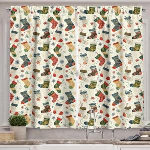 Ambesonne Christmas Kitchen Curtains, Modern Abstract Pine Trees Xmas Theme Dotted Background Print, Window Drapes 2 Panel Set Kitchen Cafe Decor, 55″ x 39″, Beige est Green and Coral(Dark Coral Teal Blue Grey)