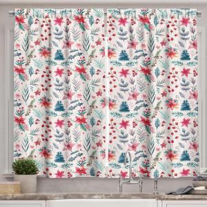 Ambesonne Christmas Kitchen Curtains, Modern Abstract Pine Trees Xmas Theme Dotted Background Print, Window Drapes 2 Panel Set Kitchen Cafe Decor, 55″ x 39″, Beige est Green and Coral(Hot Pink and Pale Petrol Blue)