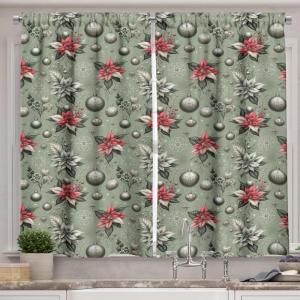 Ambesonne Christmas Kitchen Curtains, Modern Abstract Pine Trees Xmas Theme Dotted Background Print, Window Drapes 2 Panel Set Kitchen Cafe Decor, 55″ x 39″, Beige est Green and Coral(Laurel Green Coral Grey)