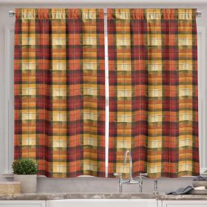 Ambesonne Christmas Kitchen Curtains, Modern Abstract Pine Trees Xmas Theme Dotted Background Print, Window Drapes 2 Panel Set Kitchen Cafe Decor, 55″ x 39″, Beige est Green and Coral(Paprika Orange Rust)