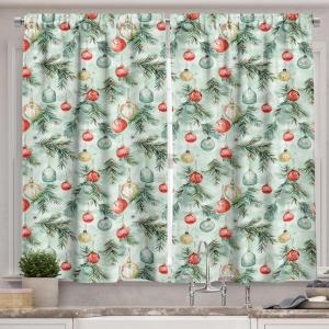 Ambesonne Christmas Kitchen Curtains, Modern Abstract Pine Trees Xmas Theme Dotted Background Print, Window Drapes 2 Panel Set Kitchen Cafe Decor, 55″ x 39″, Beige est Green and Coral(Pale Mint Green and Vermilion)