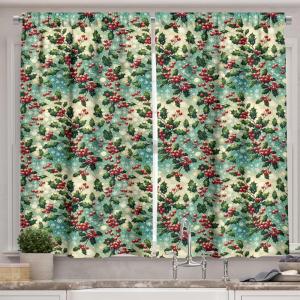 Ambesonne Christmas Kitchen Curtains, Modern Abstract Pine Trees Xmas Theme Dotted Background Print, Window Drapes 2 Panel Set Kitchen Cafe Decor, 55″ x 39″, Beige est Green and Coral(Fern Green and Vermilion)