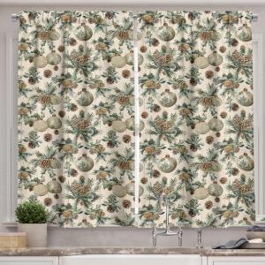 Ambesonne Christmas Kitchen Curtains, Modern Abstract Pine Trees Xmas Theme Dotted Background Print, Window Drapes 2 Panel Set Kitchen Cafe Decor, 55″ x 39″, Beige est Green and Coral(Brown Green and Blue)