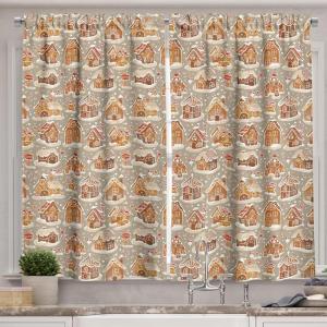 Ambesonne Christmas Kitchen Curtains, Modern Abstract Pine Trees Xmas Theme Dotted Background Print, Window Drapes 2 Panel Set Kitchen Cafe Decor, 55″ x 39″, Beige est Green and Coral(Cinnamon and Beige)