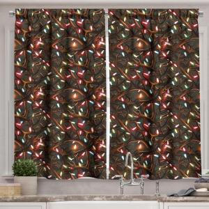 Ambesonne Christmas Kitchen Curtains, Modern Abstract Pine Trees Xmas Theme Dotted Background Print, Window Drapes 2 Panel Set Kitchen Cafe Decor, 55″ x 39″, Beige est Green and Coral(Green Yellow and Orange)