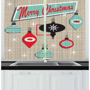 Ambesonne Christmas Kitchen Curtains, Taste of Xmas Season Frame Gingerbread Cookies and Biscuits, Window Drapes 2 Panel Set for Kitchen Cafe Decor, 55″ x 39″, Brown Green(Red Turquoise)