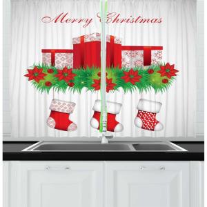 Ambesonne Christmas Kitchen Curtains, Taste of Xmas Season Frame Gingerbread Cookies and Biscuits, Window Drapes 2 Panel Set for Kitchen Cafe Decor, 55″ x 39″, Brown Green(Red Emerald White)