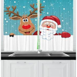 Ambesonne Christmas Kitchen Curtains, Taste of Xmas Season Frame Gingerbread Cookies and Biscuits, Window Drapes 2 Panel Set for Kitchen Cafe Decor, 55″ x 39″, Brown Green(Turquoise Brown)