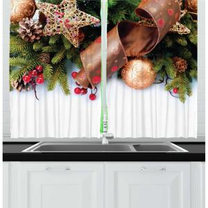 Ambesonne Christmas Kitchen Curtains, Taste of Xmas Season Frame Gingerbread Cookies and Biscuits, Window Drapes 2 Panel Set for Kitchen Cafe Decor, 55″ x 39″, Brown Green(Rose Green)