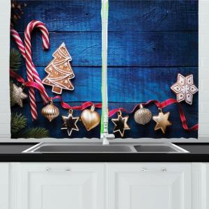Ambesonne Christmas Kitchen Curtains, Taste of Xmas Season Frame Gingerbread Cookies and Biscuits, Window Drapes 2 Panel Set for Kitchen Cafe Decor, 55″ x 39″, Brown Green(Night Blue Ecru and Red)