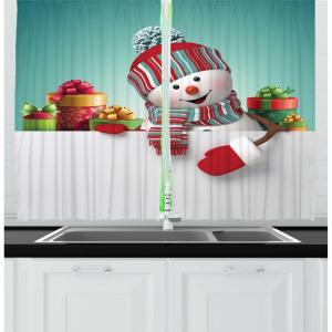 Ambesonne Christmas Kitchen Curtains, Taste of Xmas Season Frame Gingerbread Cookies and Biscuits, Window Drapes 2 Panel Set for Kitchen Cafe Decor, 55″ x 39″, Brown Green(Soft Blue Red)