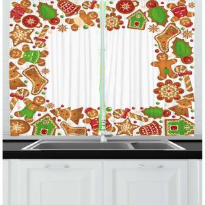 Ambesonne Christmas Kitchen Curtains, Taste of Xmas Season Frame Gingerbread Cookies and Biscuits, Window Drapes 2 Panel Set for Kitchen Cafe Decor, 55″ x 39″, Brown Green(Brown Green)