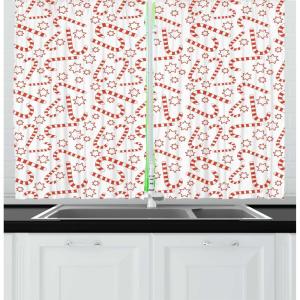 Ambesonne Christmas Kitchen Curtains, Taste of Xmas Season Frame Gingerbread Cookies and Biscuits, Window Drapes 2 Panel Set for Kitchen Cafe Decor, 55″ x 39″, Brown Green(Vermilion White)