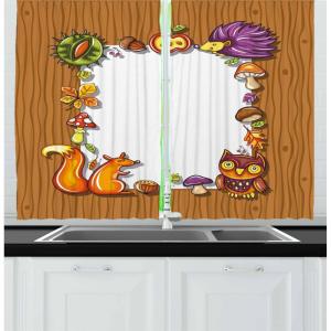 Ambesonne Christmas Kitchen Curtains, Taste of Xmas Season Frame Gingerbread Cookies and Biscuits, Window Drapes 2 Panel Set for Kitchen Cafe Decor, 55″ x 39″, Brown Green(Multicolor and Pale Brown)