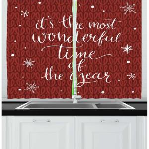 Ambesonne Christmas Kitchen Curtains, Taste of Xmas Season Frame Gingerbread Cookies and Biscuits, Window Drapes 2 Panel Set for Kitchen Cafe Decor, 55″ x 39″, Brown Green(Red and White)