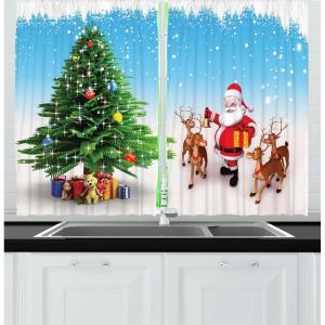 Ambesonne Christmas Kitchen Curtains, Taste of Xmas Season Frame Gingerbread Cookies and Biscuits, Window Drapes 2 Panel Set for Kitchen Cafe Decor, 55″ x 39″, Brown Green(Aqua Green)
