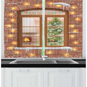 Ambesonne Christmas Kitchen Curtains, Taste of Xmas Season Frame Gingerbread Cookies and Biscuits, Window Drapes 2 Panel Set for Kitchen Cafe Decor, 55″ x 39″, Brown Green(Marigold Green)
