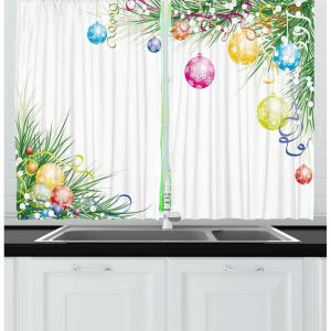 Ambesonne Christmas Kitchen Curtains, Taste of Xmas Season Frame Gingerbread Cookies and Biscuits, Window Drapes 2 Panel Set for Kitchen Cafe Decor, 55″ x 39″, Brown Green(Maroon Brown)