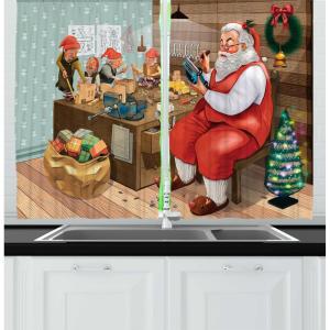 Ambesonne Christmas Kitchen Curtains, Taste of Xmas Season Frame Gingerbread Cookies and Biscuits, Window Drapes 2 Panel Set for Kitchen Cafe Decor, 55″ x 39″, Brown Green(Vermilion Brown)