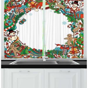 Ambesonne Christmas Kitchen Curtains, Taste of Xmas Season Frame Gingerbread Cookies and Biscuits, Window Drapes 2 Panel Set for Kitchen Cafe Decor, 55″ x 39″, Brown Green(Aqua Vermilion)