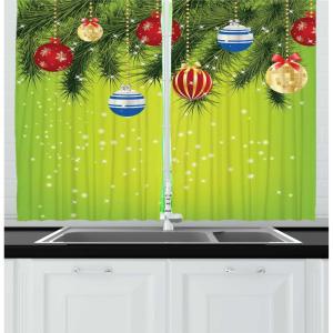 Ambesonne Christmas Kitchen Curtains, Taste of Xmas Season Frame Gingerbread Cookies and Biscuits, Window Drapes 2 Panel Set for Kitchen Cafe Decor, 55″ x 39″, Brown Green(Avocado Green)