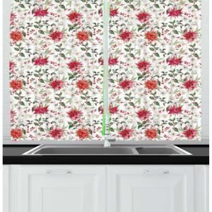 Ambesonne Christmas Kitchen Curtains, Winter Night Country Landscape with Little House Among Pine Trees and Snow, Window Drapes 2 Panel Set for Kitchen Cafe Decor, 55″ x 39″, Navy Blue Yellow(Vermilion Green Magenta)