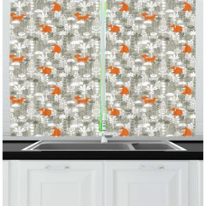 Ambesonne Christmas Kitchen Curtains, Winter Night Country Landscape with Little House Among Pine Trees and Snow, Window Drapes 2 Panel Set for Kitchen Cafe Decor, 55″ x 39″, Navy Blue Yellow(Pale Sage Green Orange)