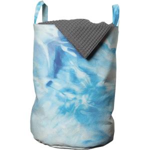 Ambesonne Christmas Laundry Bag, Xmas Town with Buildings and Winter Season Snowing Landscape Illustration, Hamper Basket with Handle Drawstring Closure for Laundromats, 13″ x 19″, Pale Blue Pearl(Pale Blue Night Blue)