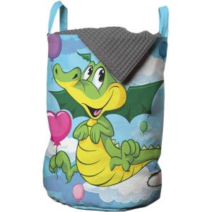 Ambesonne Christmas Laundry Bag, Xmas Town with Buildings and Winter Season Snowing Landscape Illustration, Hamper Basket with Handle Drawstring Closure for Laundromats, 13″ x 19″, Pale Blue Pearl(Yellow Green Blue)