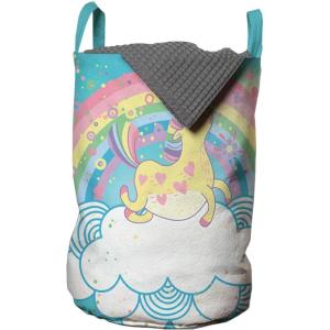 Ambesonne Christmas Laundry Bag, Xmas Town with Buildings and Winter Season Snowing Landscape Illustration, Hamper Basket with Handle Drawstring Closure for Laundromats, 13″ x 19″, Pale Blue Pearl(Sea Blue Multicolor)