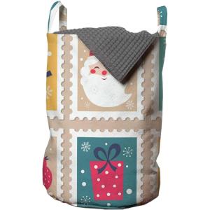 Ambesonne Christmas Laundry Bag, Xmas Town with Buildings and Winter Season Snowing Landscape Illustration, Hamper Basket with Handle Drawstring Closure for Laundromats, 13″ x 19″, Pale Blue Pearl(Tan Multicolor)
