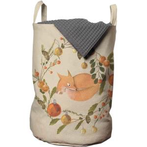 Ambesonne Christmas Laundry Bag, Xmas Town with Buildings and Winter Season Snowing Landscape Illustration, Hamper Basket with Handle Drawstring Closure for Laundromats, 13″ x 19″, Pale Blue Pearl(Peach Pale Vermilion)