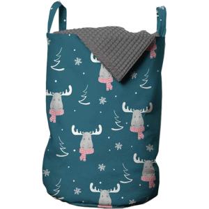 Ambesonne Christmas Laundry Bag, Xmas Town with Buildings and Winter Season Snowing Landscape Illustration, Hamper Basket with Handle Drawstring Closure for Laundromats, 13″ x 19″, Pale Blue Pearl(Petrol Blue Baby Blue)