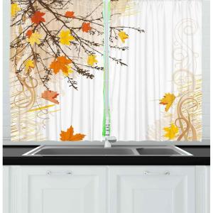 Ambesonne Christmas Long Kitchen Curtains, Traditional Design Holly Berry Branches Snow and Bokeh Effect Print, Two Panels Drapes with Rod Pocket Room Decor, 55″ x 45″, White Red(Tan Yellow)