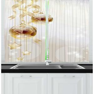 Ambesonne Christmas Long Kitchen Curtains, Traditional Design Holly Berry Branches Snow and Bokeh Effect Print, Two Panels Drapes with Rod Pocket Room Decor, 55″ x 45″, White Red(Yellow White)