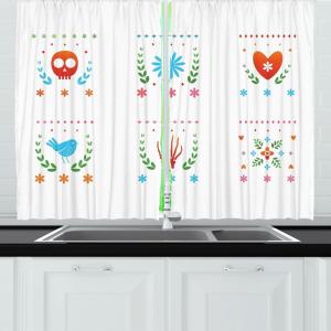 Ambesonne Christmas Long Kitchen Curtains, Traditional Design Holly Berry Branches Snow and Bokeh Effect Print, Two Panels Drapes with Rod Pocket Room Decor, 55″ x 45″, White Red(Turquoise Vermilion)