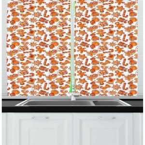 Ambesonne Christmas Long Kitchen Curtains, Traditional Design Holly Berry Branches Snow and Bokeh Effect Print, Two Panels Drapes with Rod Pocket Room Decor, 55″ x 45″, White Red(Pale Brown and White)