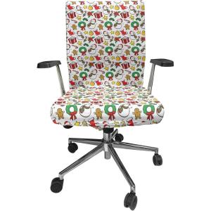 Ambesonne Christmas Office Chair Cover, Celebration of Xmas Garland Candy Cane Snowman Mistletoe Tree Ornaments, Stretchable Decorative Universal Size High Back Printed Slipcover, Red White Green