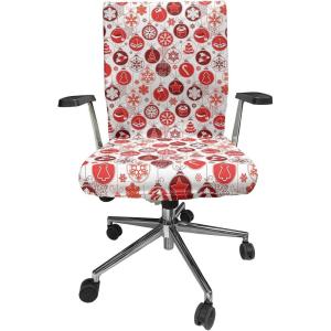 Ambesonne Christmas Office Chair Cover, Classical Themed Old Fashioned Celebration Carols Winter Design Patterns, Stretchable Decorative Universal Size High Back Printed Slipcover, White and Vermilion(White and Vermilion)