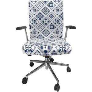 Ambesonne Christmas Office Chair Cover, Colorful Christmas Balls Different Retro Pattern Holiday Celebration, Stretchable Decorative Universal Size High Back Printed Slipcover, Blue Grey Purple Yellow(White Blue)