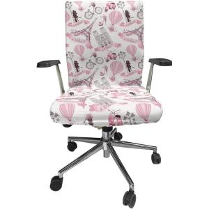 Ambesonne Christmas Office Chair Cover, Colorful Christmas Balls Different Retro Pattern Holiday Celebration, Stretchable Decorative Universal Size High Back Printed Slipcover, Blue Grey Purple Yellow(Rose Pink)